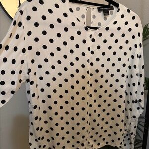 Something Navy White Blouse with Black Polka Dots